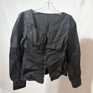 Lowry Farms Square Neck Button Down Black Small